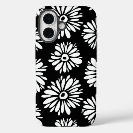 Bruine zwarte en witte bloemen iPhone 16 hoesje