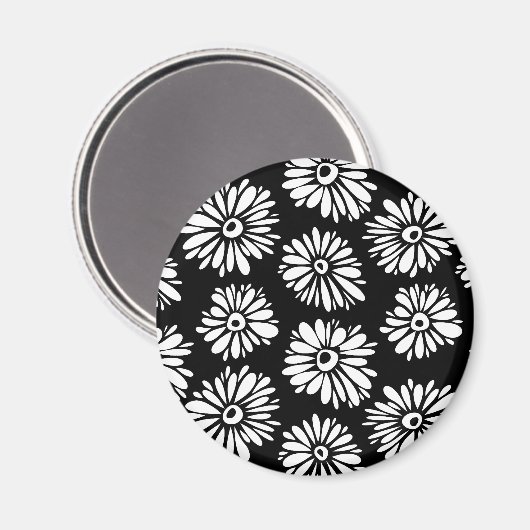 Bruine zwarte en witte bloemen magneet (Voorkant / Achterkant)