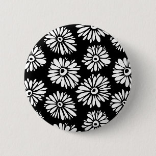 Bruine zwarte en witte bloemen ronde button 5,7 cm