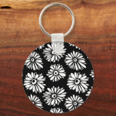 Bruine zwarte en witte bloemen sleutelhanger (Voorkant)