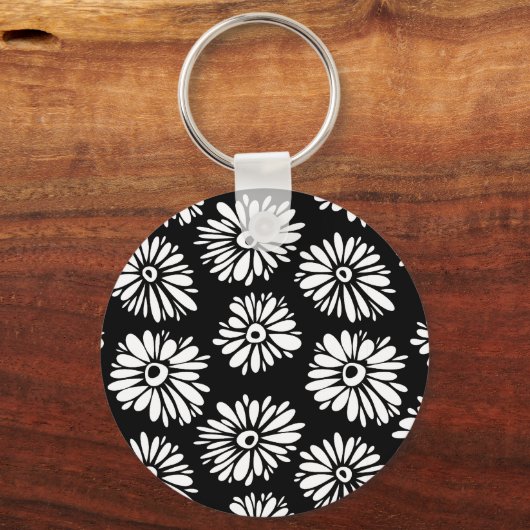 Bruine zwarte en witte bloemen sleutelhanger (Voorkant)