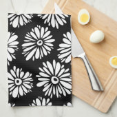 Bruine zwarte en witte bloemen theedoek (Quarter Fold)