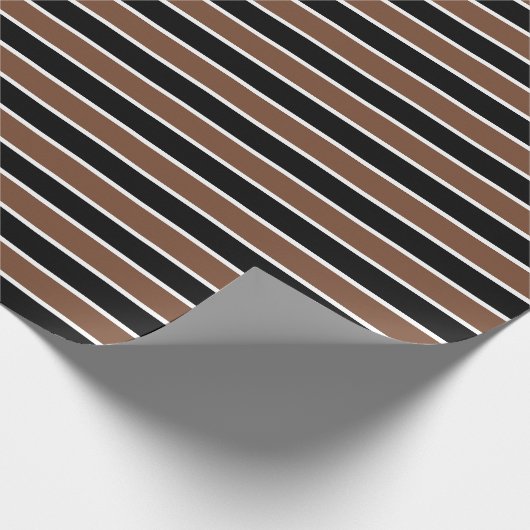 Bruine, zwarte en witte strepen cadeaupapier (Hoek)