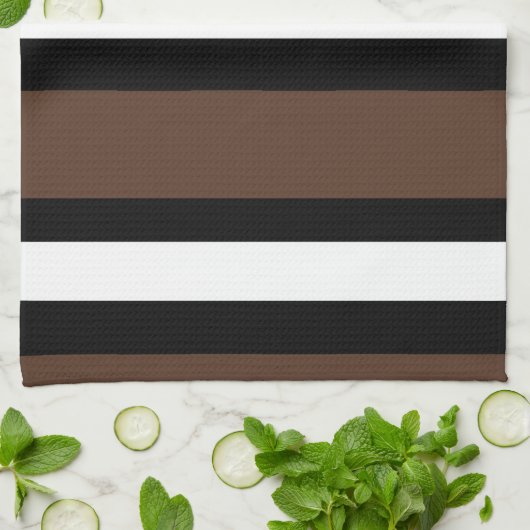Bruine, zwarte en witte strepen theedoek (Gevouwen)