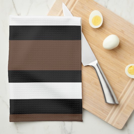 Bruine, zwarte en witte strepen theedoek (Quarter Fold)