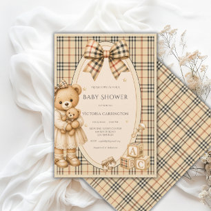 Bruine Zwarte Geruite Teddybeer Baby Borrel Kaart