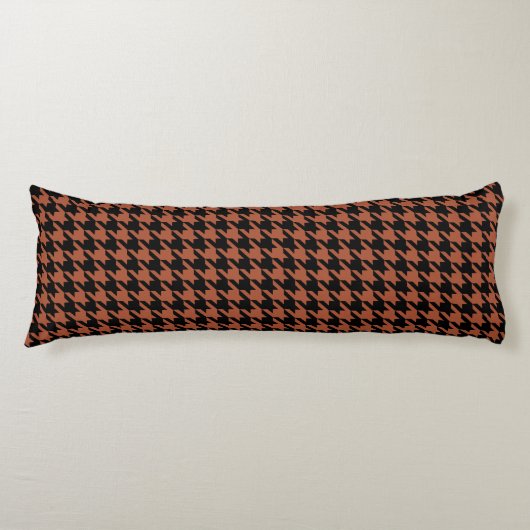 Bruine Zwarte Houndstooth Schotse Ruit Lichaamskussen (Voorkant)