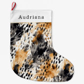 Bruine Zwarte Luipaard Dier Abstract Kerstmis Grote Kerstsok (Voorkant)