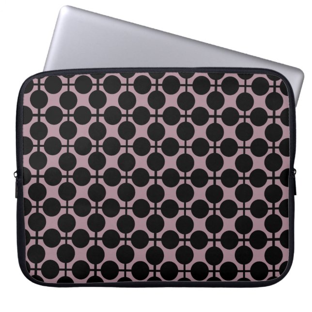 bruine zwarte polka dot check pattern mode laptop sleeve (Voorkant)