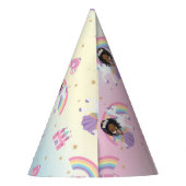 Bruine zwarte prinses en eenhoorn regenboog verjaa feesthoedjes (Achterkant)