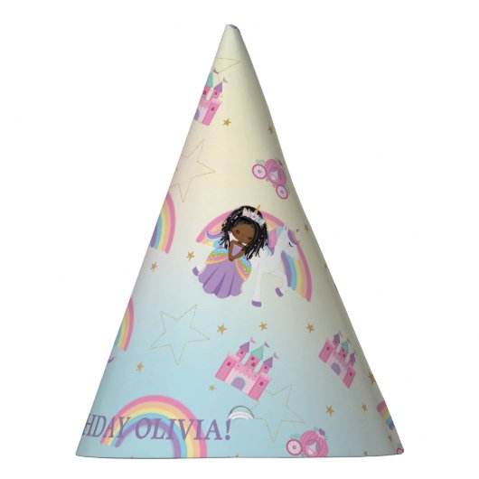 Bruine zwarte prinses en eenhoorn regenboog verjaa feesthoedjes (Rechts)