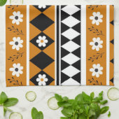 Bruine Zwarte Streep Tropische Bloemen Botanisch Theedoek (Gevouwen)