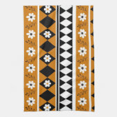 Bruine Zwarte Streep Tropische Bloemen Botanisch Theedoek (Verticaal)