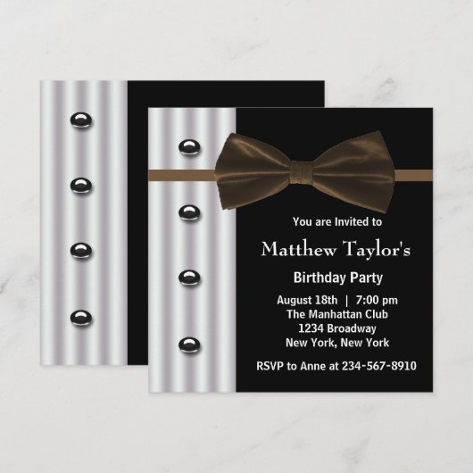 Bruine Zwarte Tuxedo Bow Stropdas Mannen Verjaarda Kaart (Voorkant / Achterkant)