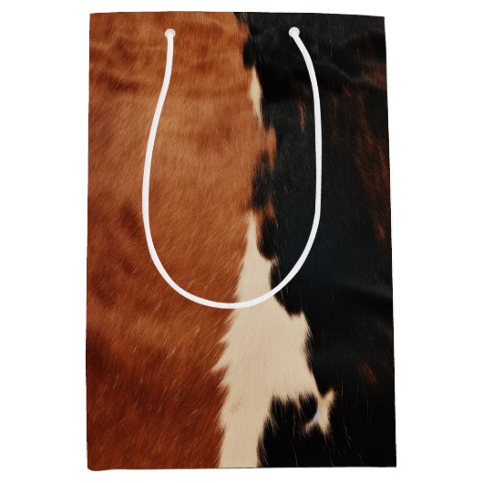 Bruine Zwarte Zuidwest Nep koeienleer Medium Cadeauzakje (Voorkant)