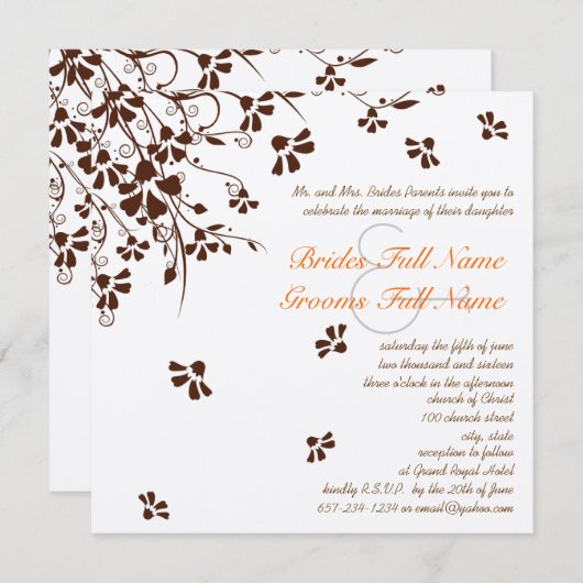 Bruine zwenkriemen bruiloft kaart (Voorkant / Achterkant)