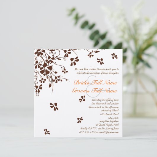Bruine zwenkriemen bruiloft kaart (Staand voorkant)