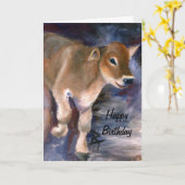 Bruine Zwitserse kalf Verjaardag Kaart (Gele Bloem)