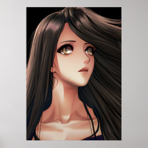 Bruineogige brunette anime meisje   poster