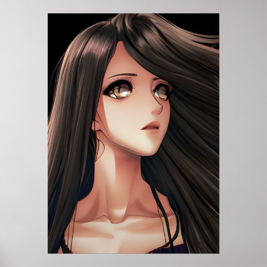 Bruineogige brunette anime meisje poster (Voorkant)