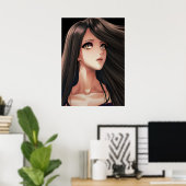 Bruineogige brunette anime meisje poster (Thuiskantoor)