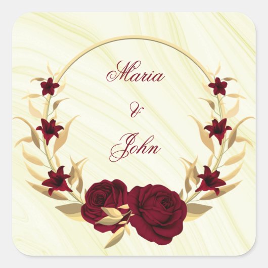 bruingoud floral gold vierkante sticker (Voorkant)