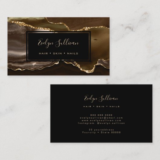 Bruingouden waterverf Agaat Visitekaartje (Voorkant / Achterkant)