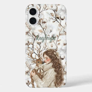 Bruinharig meisje met hert iPhone 16 plus hoesje