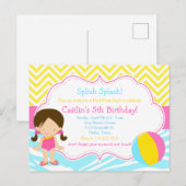 Bruinharig meisje zwembadfeest bash-feest briefkaart (Voorkant / Achterkant)