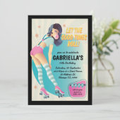 Bruinharig Retro Roller Schaats Verjaardagsfeestje Kaart (Staand voorkant)