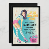 Bruinharig Retro Roller Schaats Verjaardagsfeestje Kaart (Voorkant / Achterkant)