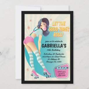Bruinharig Retro Roller Schaats Verjaardagsfeestje Kaart