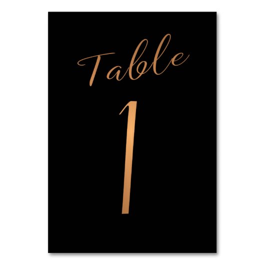 Bruinkoper glitter zwart elegant tabelnummer kaart (Voorkant)