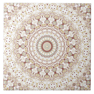 Bruins en Witte Mandala Kaleidoscoop Medaillon Tegeltje