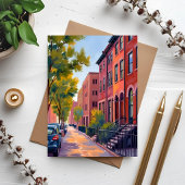 Bruinstenen stadstraat Boston Aquarelkaart