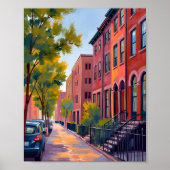 Bruinstenen Stadstraat | Boston Baksteen Waterverf Poster (Voorkant)