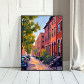 Bruinstenen Stadstraat | Boston Baksteen Waterverf Poster