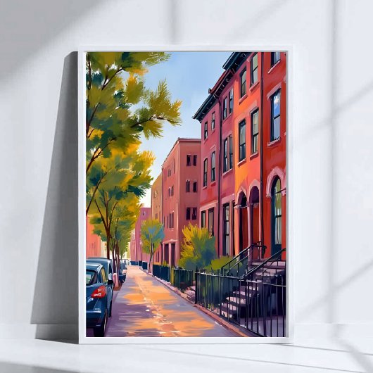 Bruinstenen Stadstraat | Boston Baksteen Waterverf Poster