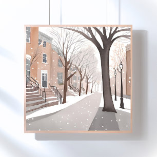 Bruinstenen Straat   Besneeuwde Winter Aquarel Poster