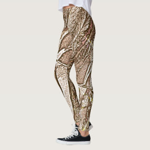 bruintones leaf contemporteren groot patroon leggings