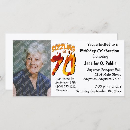 Bruisend 70 Verjaardagsfeest Foto Uitnodiging (Voorkant / Achterkant)
