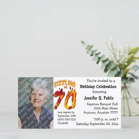 Bruisend 70 Verjaardagsfeest Foto Uitnodiging (Staand voorkant)