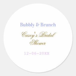 Bruisend en brunch bruidsfeest naam datum paars g ronde sticker