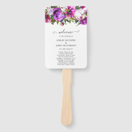 Bruisend Paars Bloemige Elegante Trouwprogramma Handwaaier