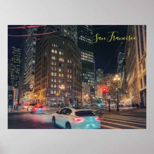 Bruisend stadsgezicht van San Francisco 's nachts Poster (Voorkant)