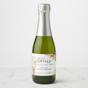 Bruisend Wijn Glas Roest en Goud Bruidsdouche Sparkling Wijnetiket