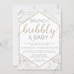 Bruisende & Baby Grijs Marmer Baby Shower Uitnodig Kaart