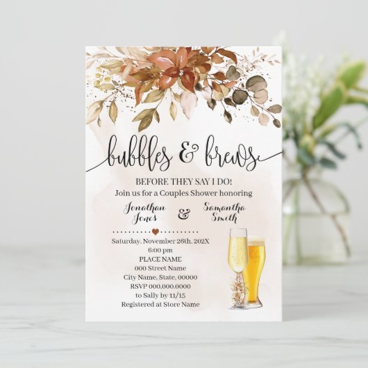 Bruisende Bellen en Drankjes Herfst Bruiloft Feest Kaart (Staand voorkant)