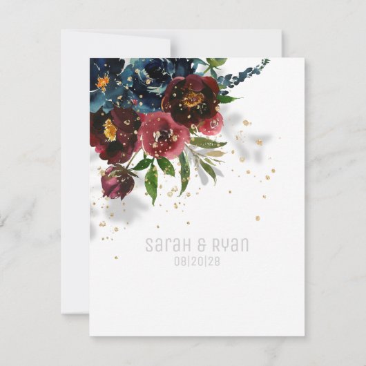 Bruisende Bourgondië Navy Trouw Save The Date Aankondiging (Achterkant)