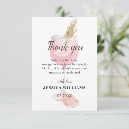 Bruisende Bruiloftsdiner Elegante Roze Cocktail Br Bedankkaart (Staand voorkant)